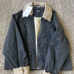 Zara Black and Cream Lightweight Shirt Jacket